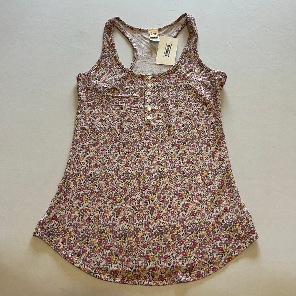 7th Ray Just Kidding Floral print button down front tank Lilac M